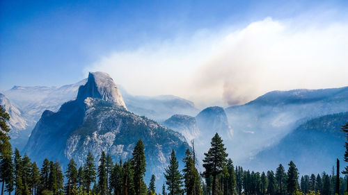 Scenic view of mountain range at yosemite national park against sky