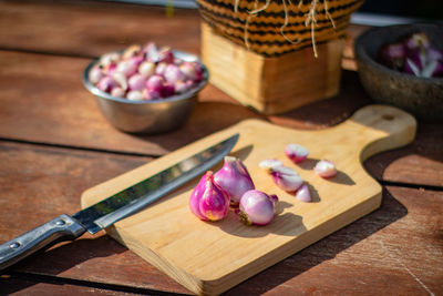 High angle view of food on table
