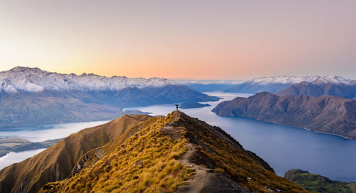 Scenic view of roy peak mountains against sky during sunset