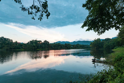 Beautiful pond with beautiful scape background in the evening