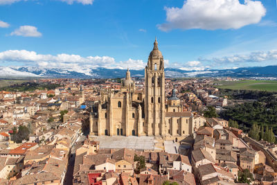 High angle view of townscape against sky