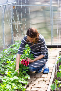 Woman looking at plants