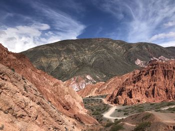 Scenic view of mountain against cloudy sky