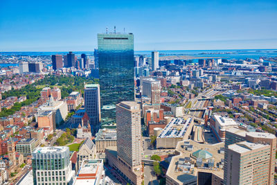 High angle view of buildings in city