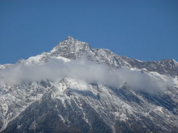 Scenic view of snow covered mountains against sky