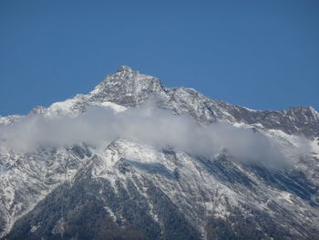 Scenic view of snow covered mountains against sky