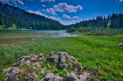 Scenic view of lake against sky