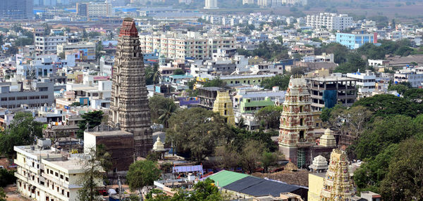 High angle view of buildings in city