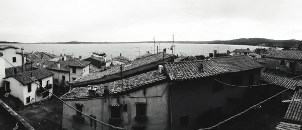 Panoramic view of houses by lake at trevignano romano