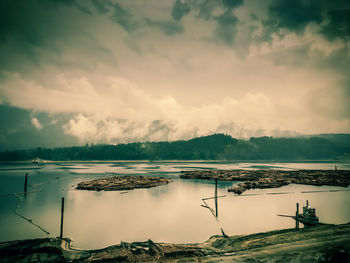 Scenic view of lake against sky during sunset