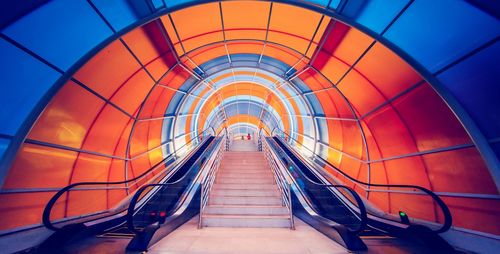 Interior of illuminated subway station