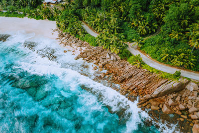 High angle view of waterfall in sea