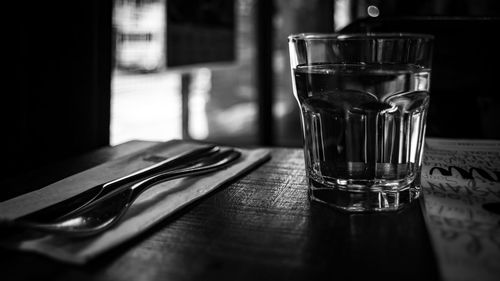 Close-up of beer glass on table in restaurant