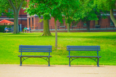 Empty bench in park