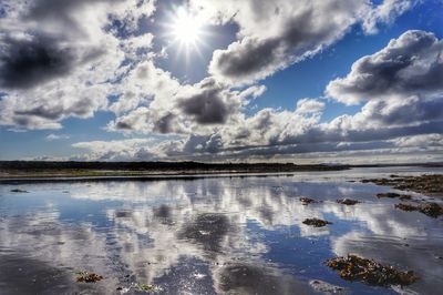 Scenic view of sea against cloudy sky