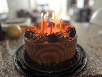 Chocolate birthday cakes with candles 