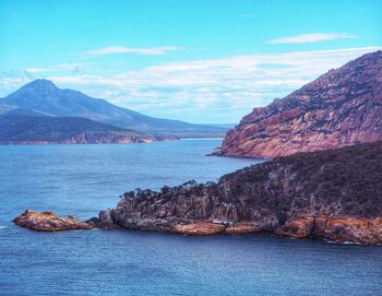 Scenic view of sea and mountains