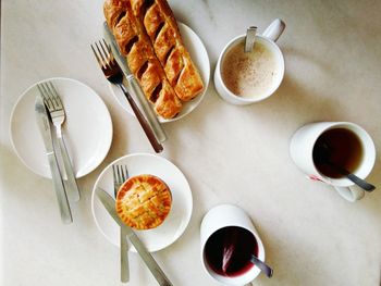 High angle view of breakfast on table