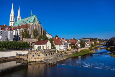 View of old town against clear blue sky