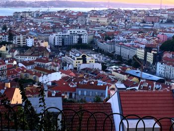 High angle view of buildings in city