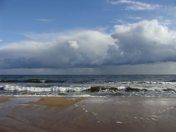 Scenic view of beach and sea against sky