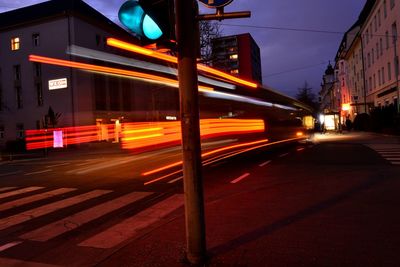 Light trails on road at night