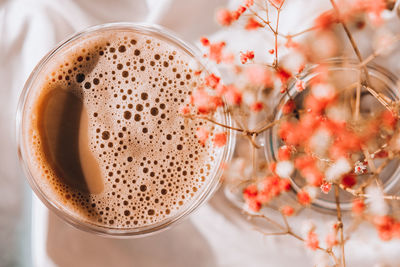 High angle view of coffee on table