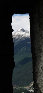 Scenic view of mountains against sky during winter