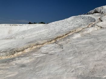 Aerial view of city at salt terraces at pamukkale in turkey 