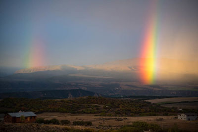 Scenic view of rainbow over mountains