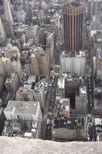 High angle view of street amidst buildings in city