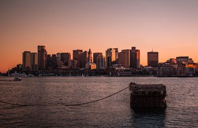 City skyline at sunset