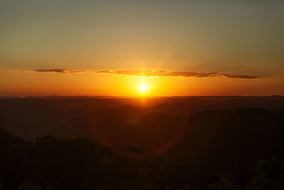 Scenic view of silhouette mountain against sky during sunset