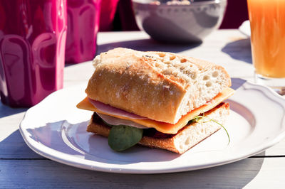 Close-up of breakfast served on table