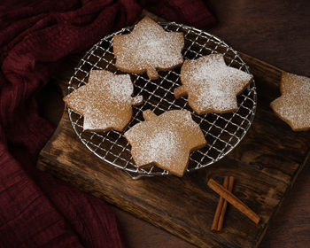 High angle view of cookies on table