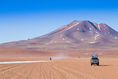 Scenic view of desert against blue sky