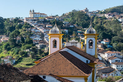 High angle view of townscape against buildings in town