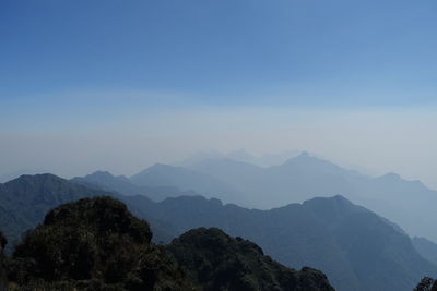 Scenic view of mountains against sky. a view from mt. fansipan observation deck.