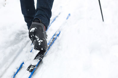 Low section of person on snowcapped mountain