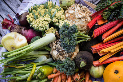 High angle view of vegetables for sale