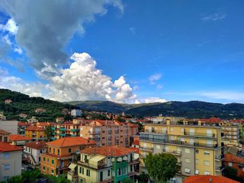 High angle view of townscape against sky