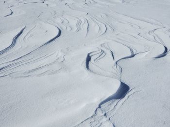 High angle view of snow covered land