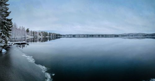 Scenic view of snowcapped mountains and lake against sky