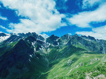 Scenic view of snowcapped mountains against sky