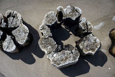 High angle view of rocks on sand