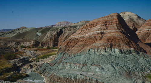 Rock formations on landscape against clear sky