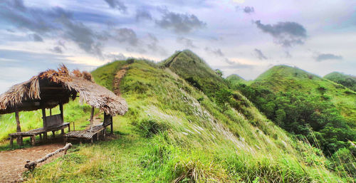 Scenic view of farm against sky