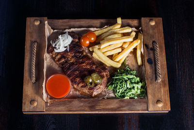 High angle view of vegetables on cutting board