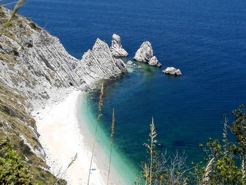 High angle view of rocks on beach