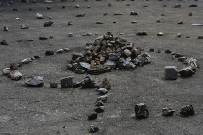 High angle view of pebbles on beach